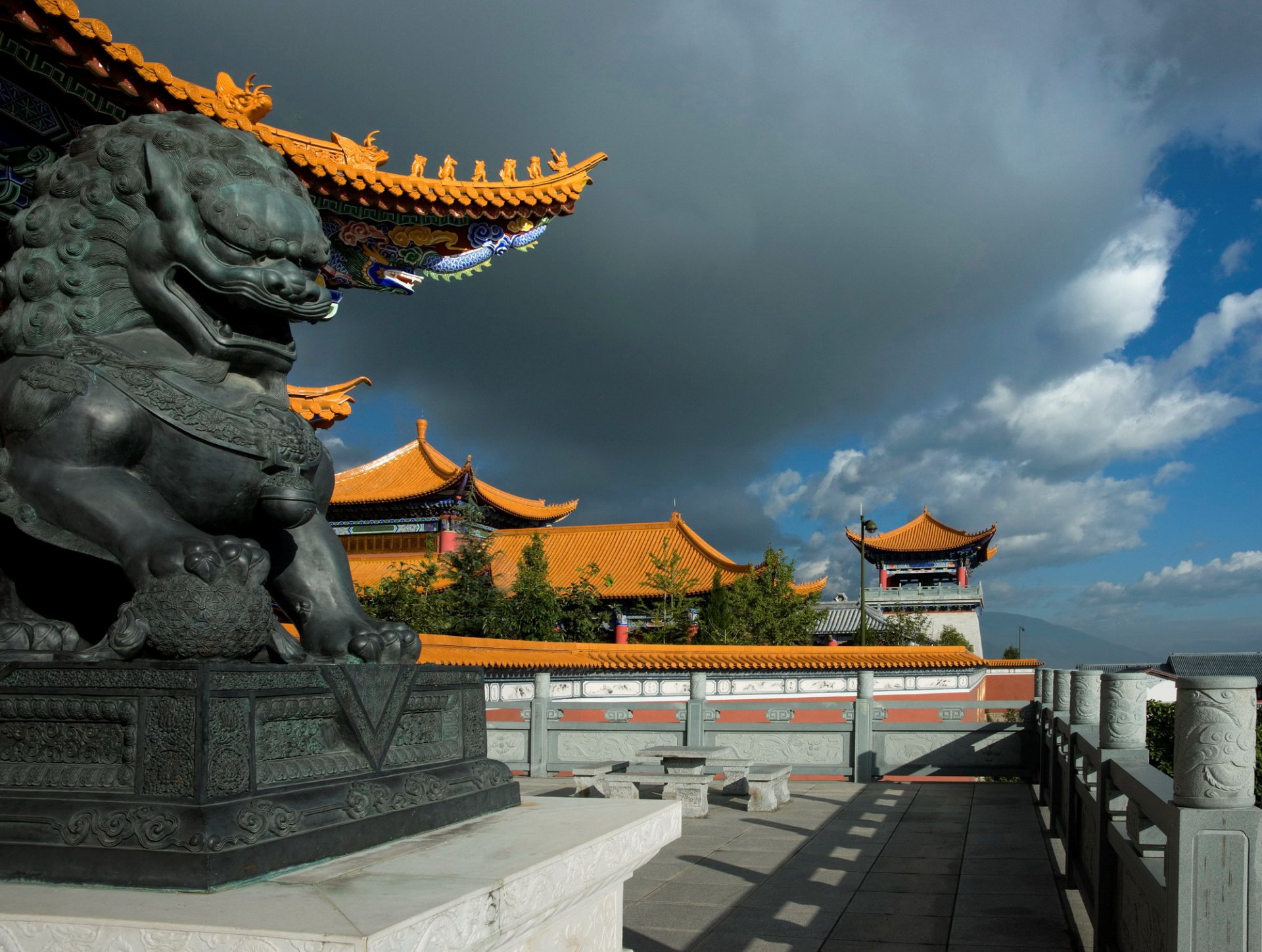 china sculpture dragon houses sky clouds cities east architecture cloud