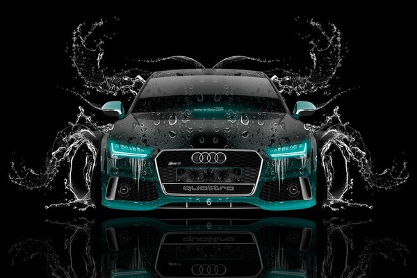 Audi rs7 en noir et turquoise sur sol brillant