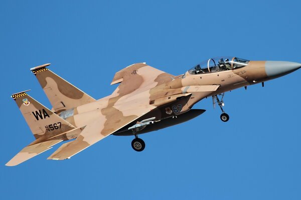 El avión militar f-15 vuela en el cielo