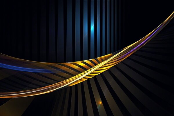Yellow and blue stripes on a black background in 3D space