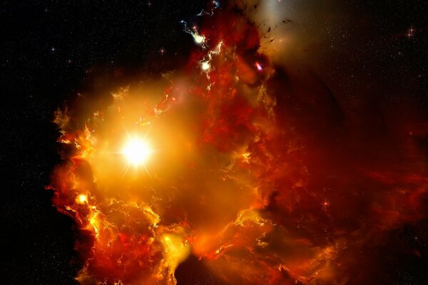 El magnífico resplandor de una nebulosa de color en el espacio