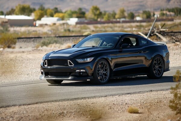 Ford Mustang is on the road