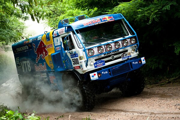 Blue KAMAZ in the green jungle