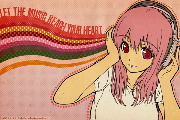 Chica escuchando música en auriculares, nitroplus