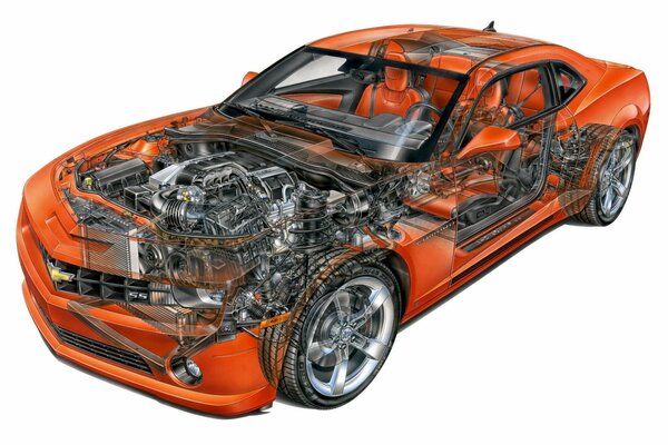The inside of the camaro ss orange