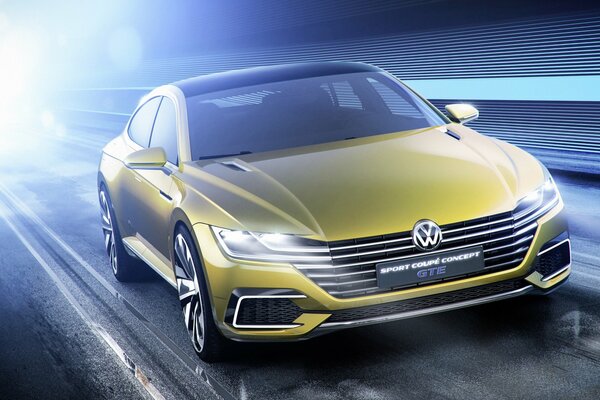 2015 Golden Volkswagen on the road