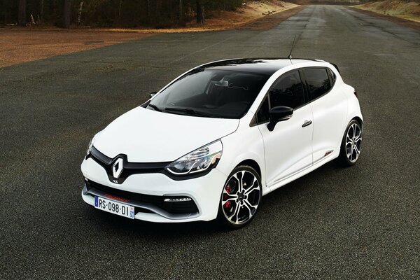 Renault blanco en una buena carretera