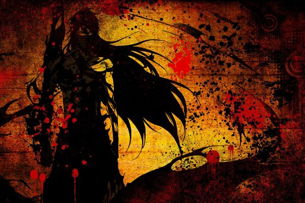 Anime drawing with black hair in blood