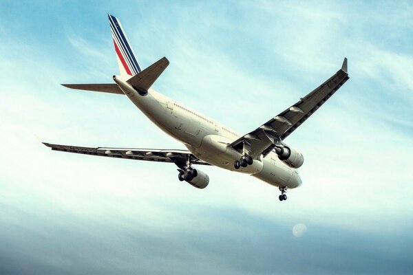 Avion parisien dans le ciel blanc