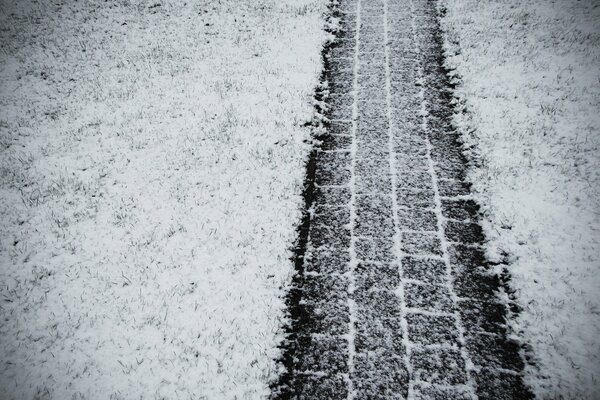 Traccia chiara della ruota sulla neve