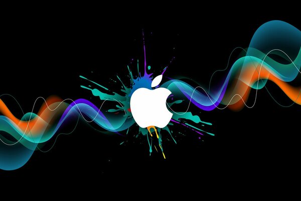 Logo Apple z smugami i rozpryskami farby