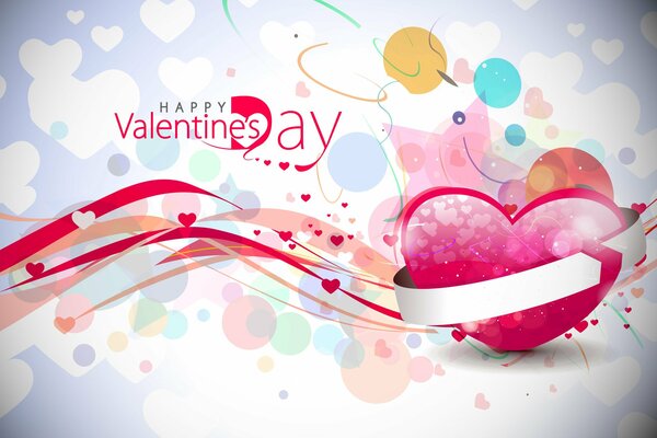 Valentine s Day greeting card with ribbon and heart on a light background
