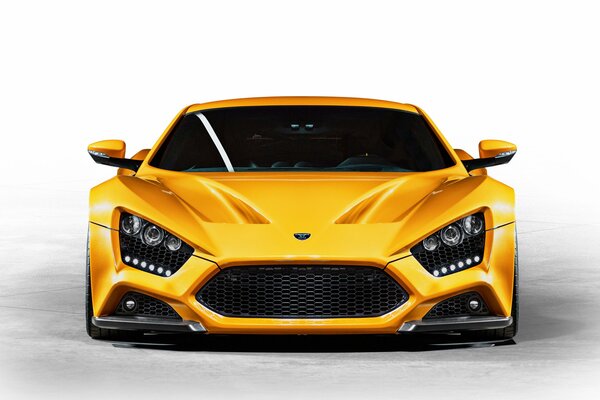 Front view of a beautiful bright yellow car