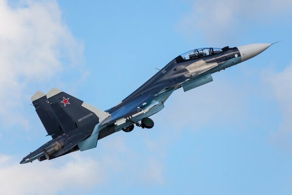 Wielozadaniowy dwumiejscowy samolot Su-30cm na tle nieba