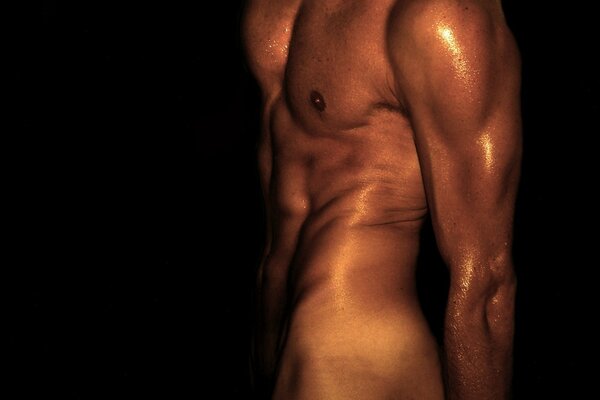 Male naked torso on a black background