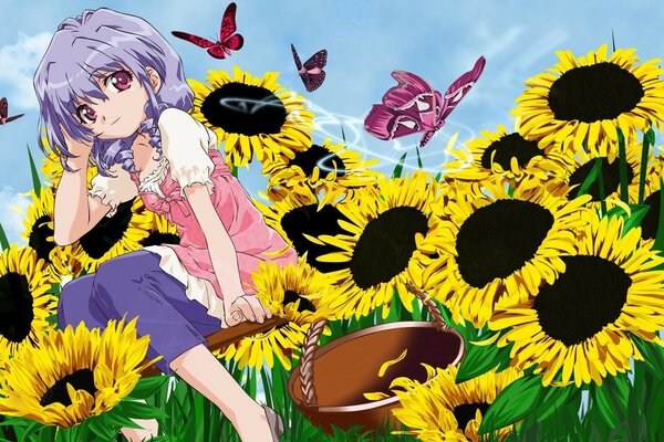 Chica en un campo de girasol