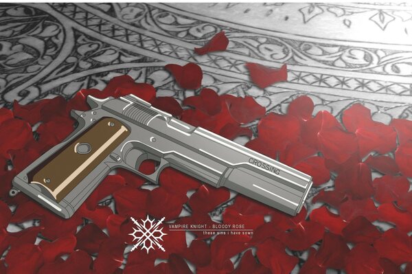 Art of weapons on rose petals