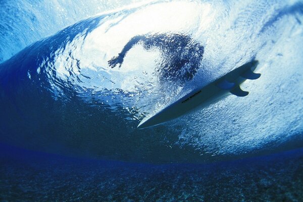 Surfing underwater. An exciting sight