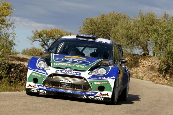 Ford Fiesta rally car participates in the race