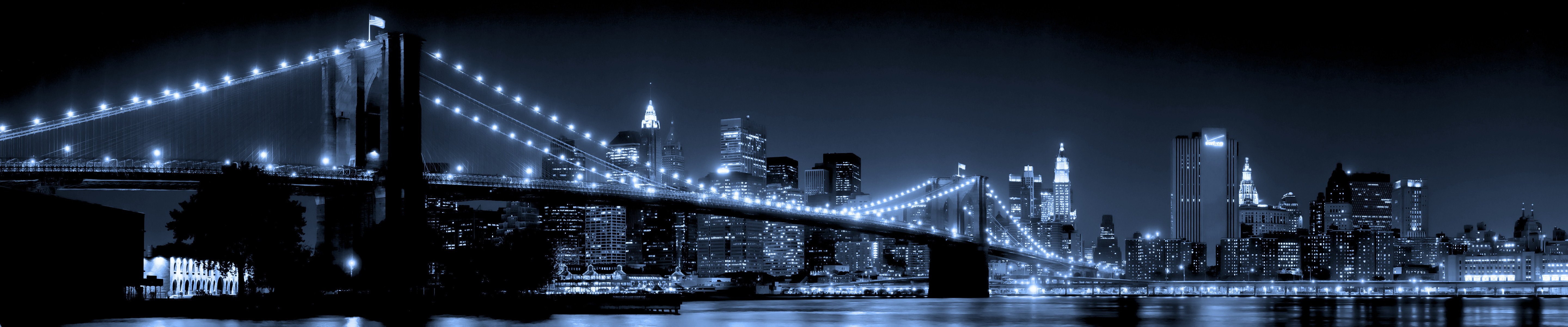 new york brooklyn bridge città città notte luci ponte acqua grattacieli cielo notturno luci della città