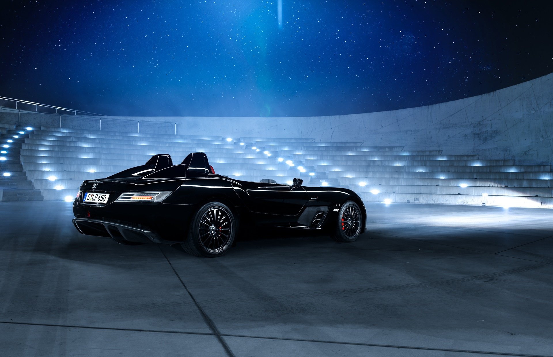 mercedes-benz slr stirling moss negro coche nigth museo