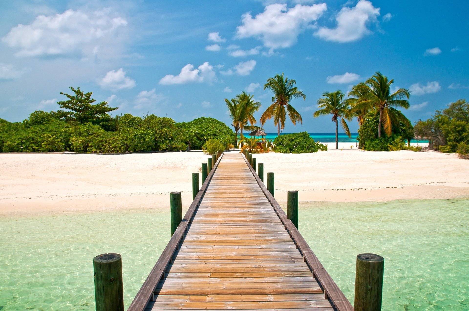 beautiful pontoon landschaften strand insel brücke blau himmel palmen exotisch