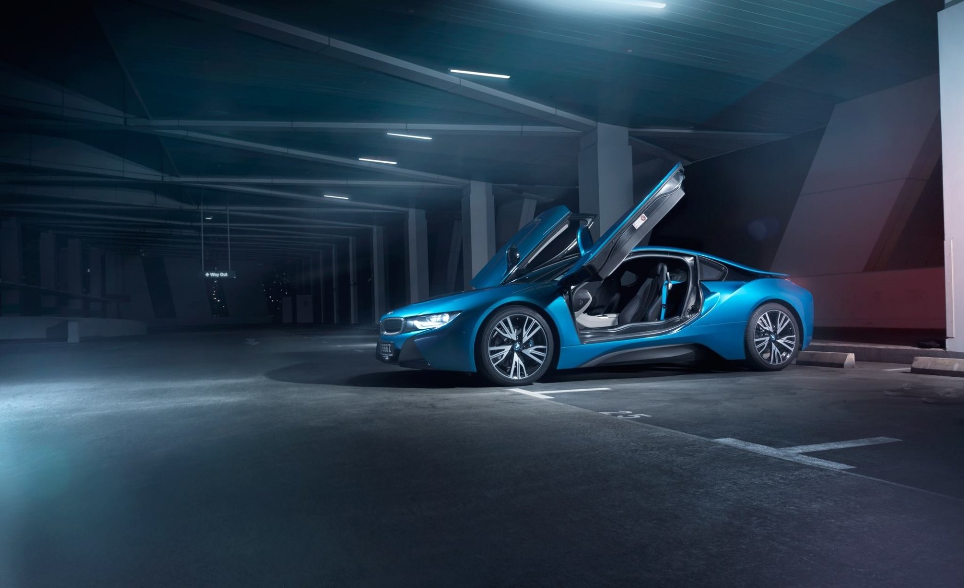 bmw i8 blu parcheggio auto luce porta anteriore