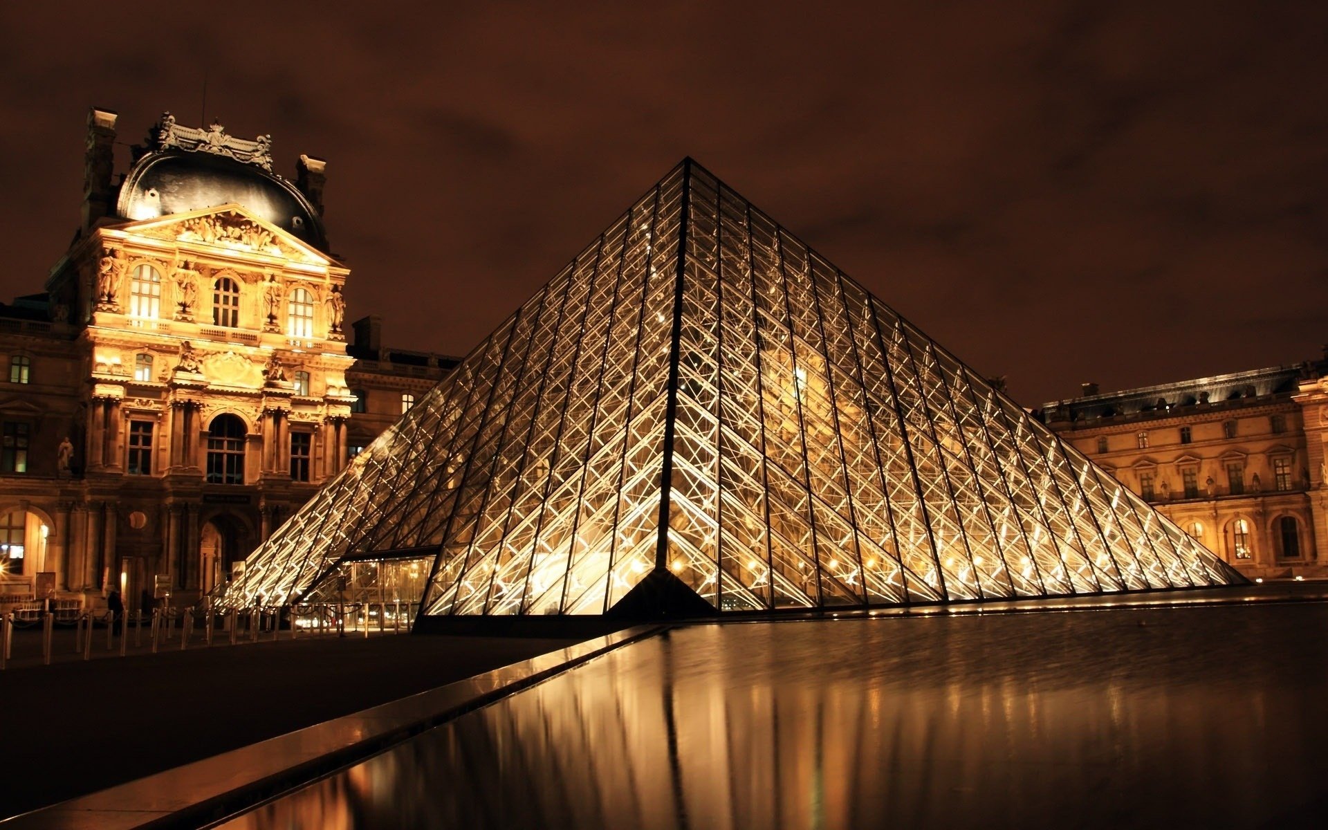 paris the louvre france museum night pyramid city architecture lighting the lights of the city