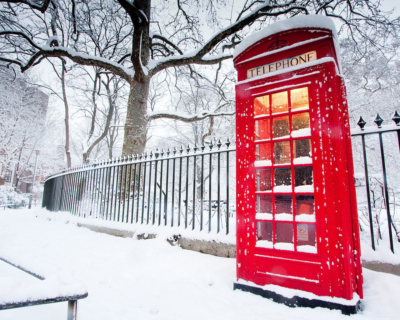 inverno londra giorno telefono freddo vernice neve strada recinzione albero