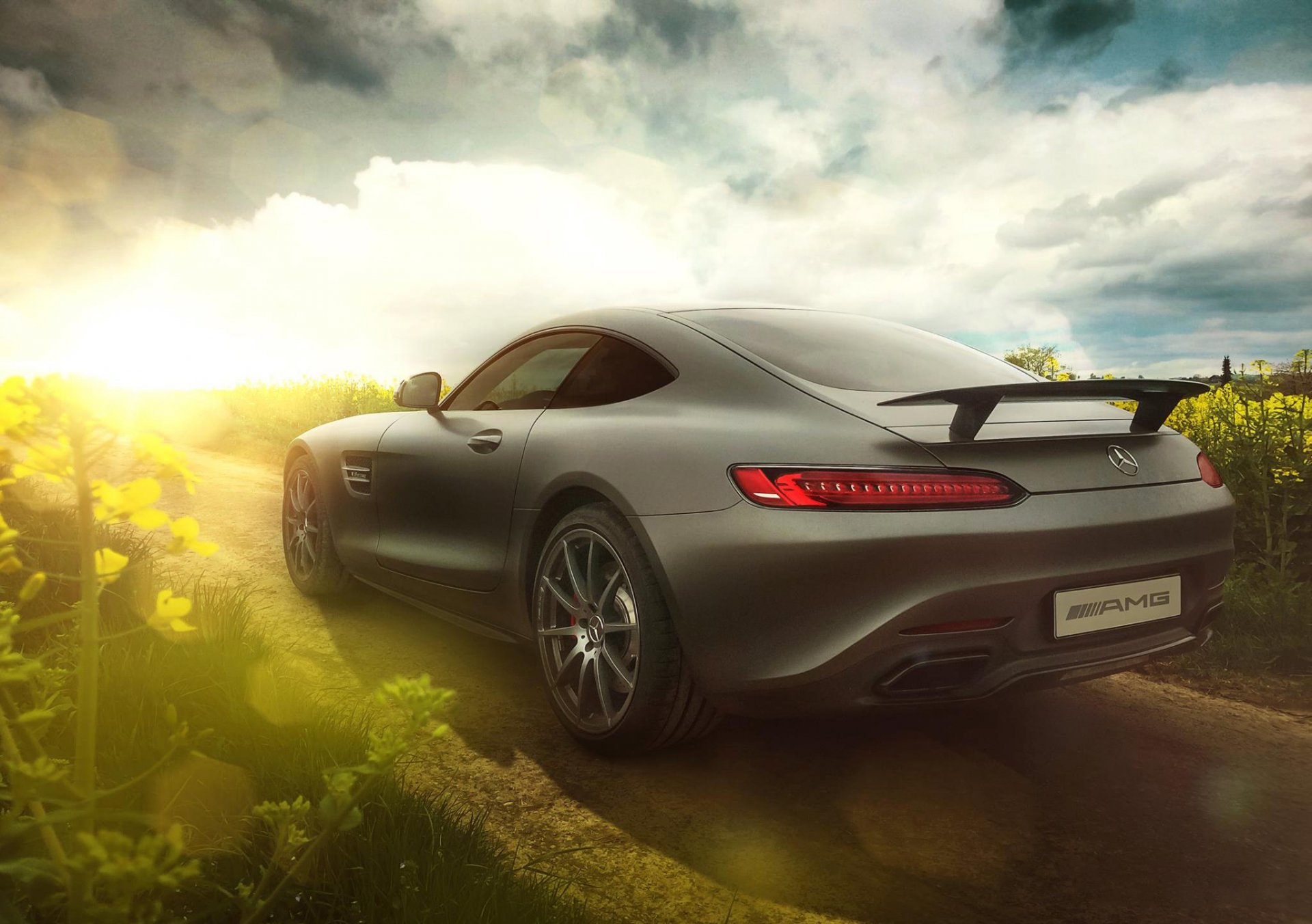 mercedes-benz amg gt s 2015 soleil jour colza supercar arrière