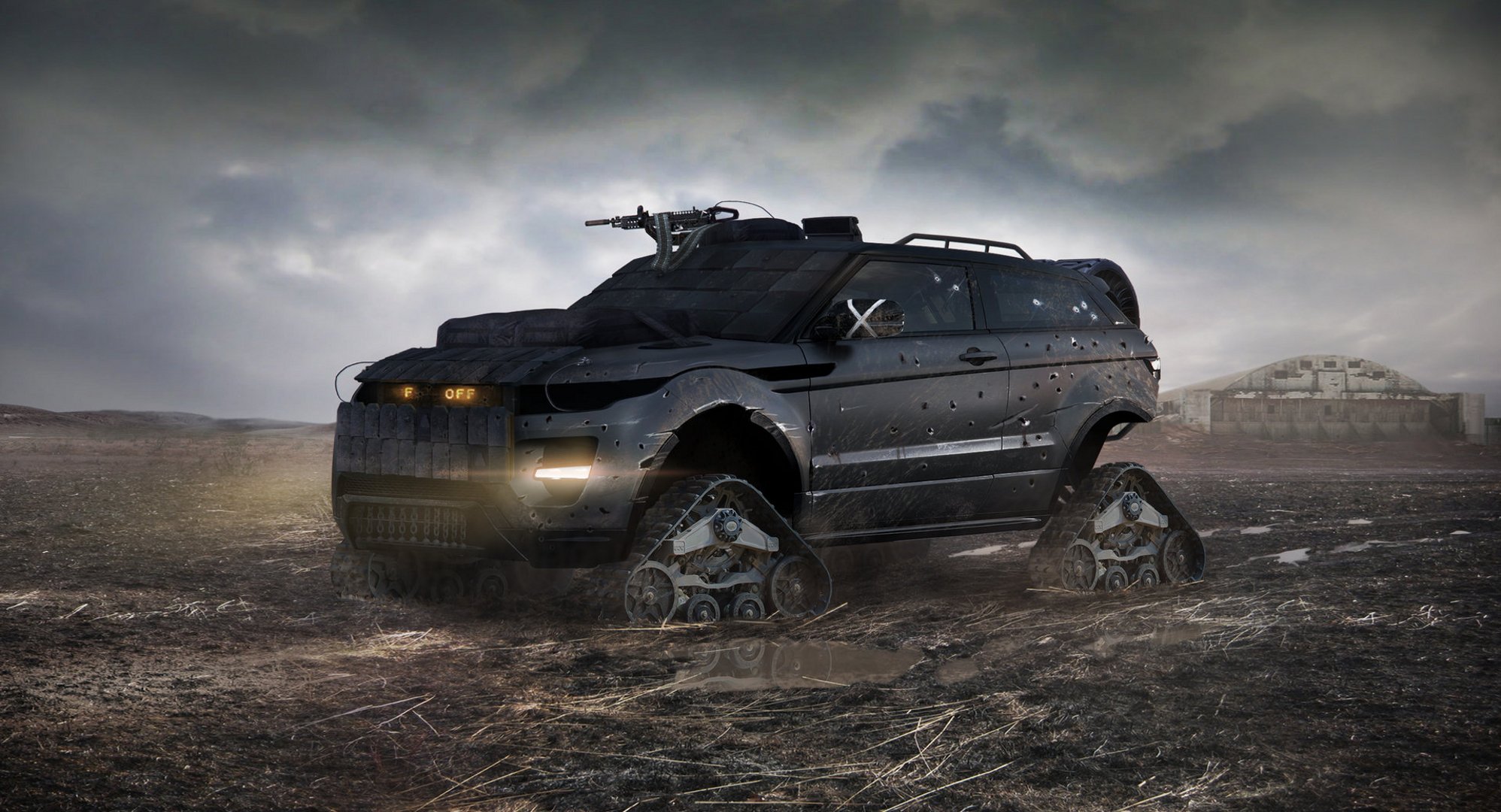 land rover range rover evoque post-apocalypse armour damage track