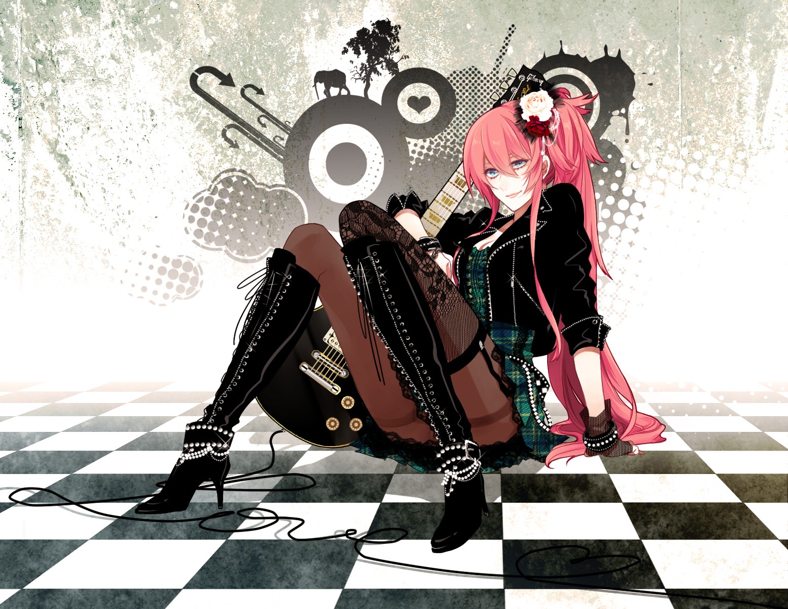 gitarre lange haare megurine luka rosa haare vocaloid