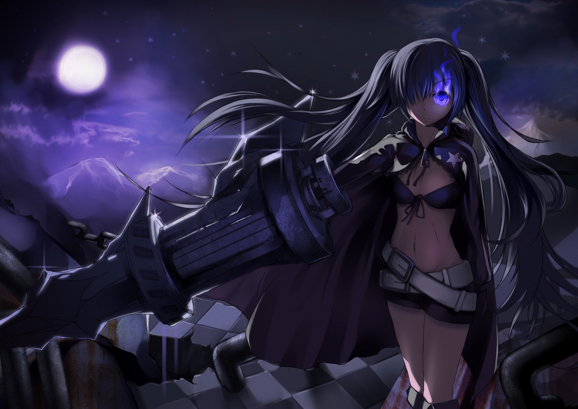 black rock shooter sombre pistolet lune ciel