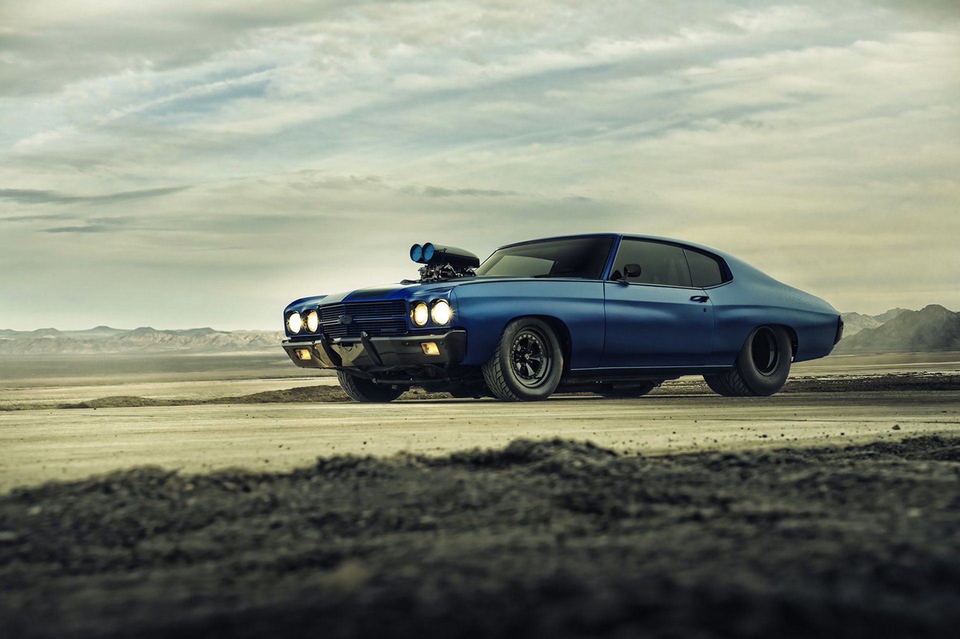 chevrolet chevelle ss compressore blu dragster muscolo auto anteriore