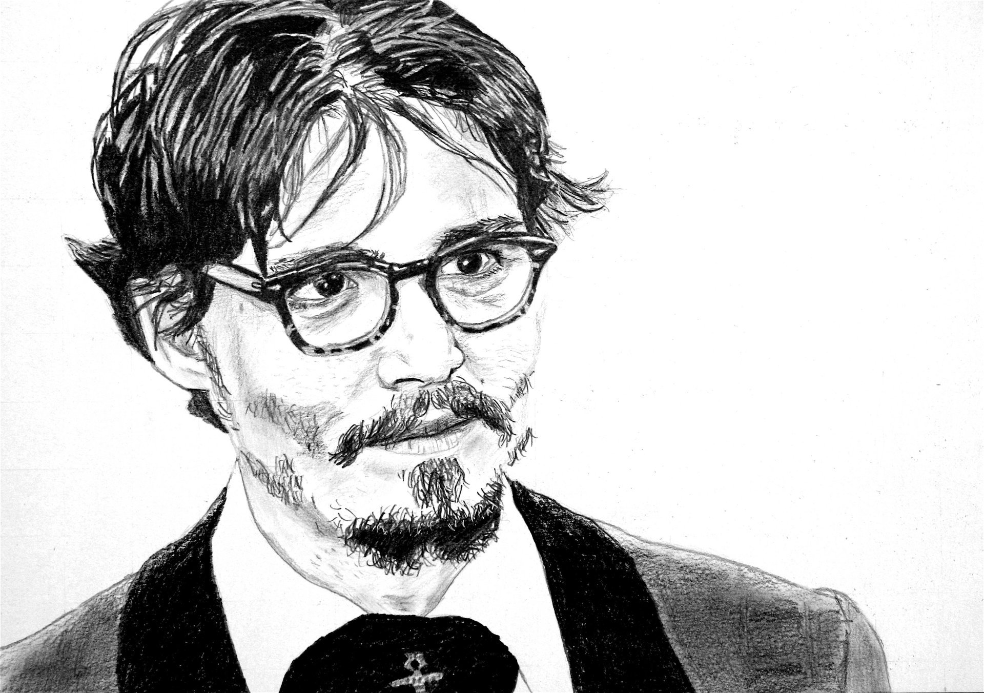 johnny depp attore ritratto bianco e nero sguardo sfondo bianco barba occhiali disegno occhi viso bianco e nero