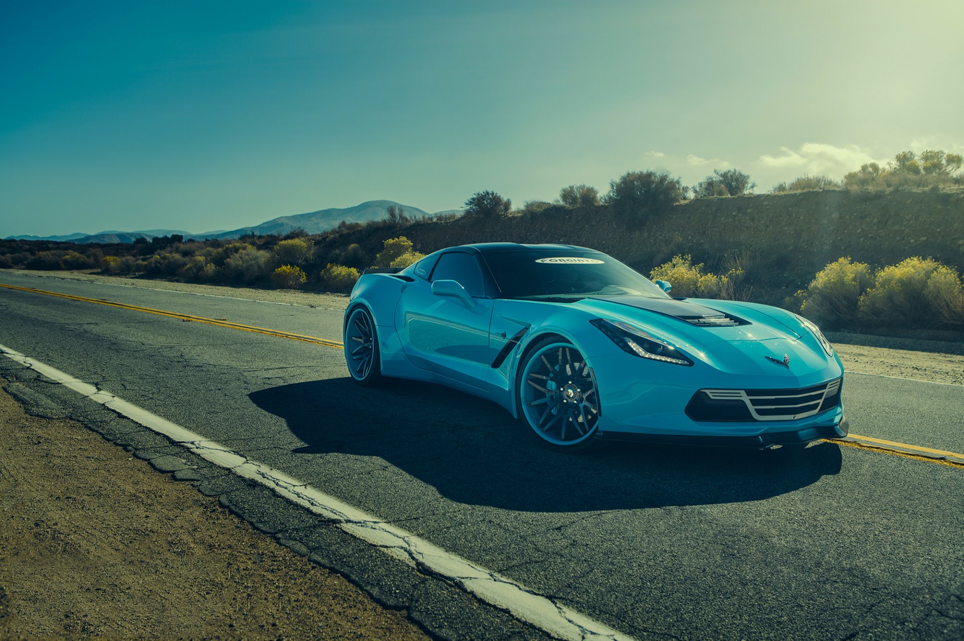 chevrolet corvette c7 stingray forgiato blau vorne auto