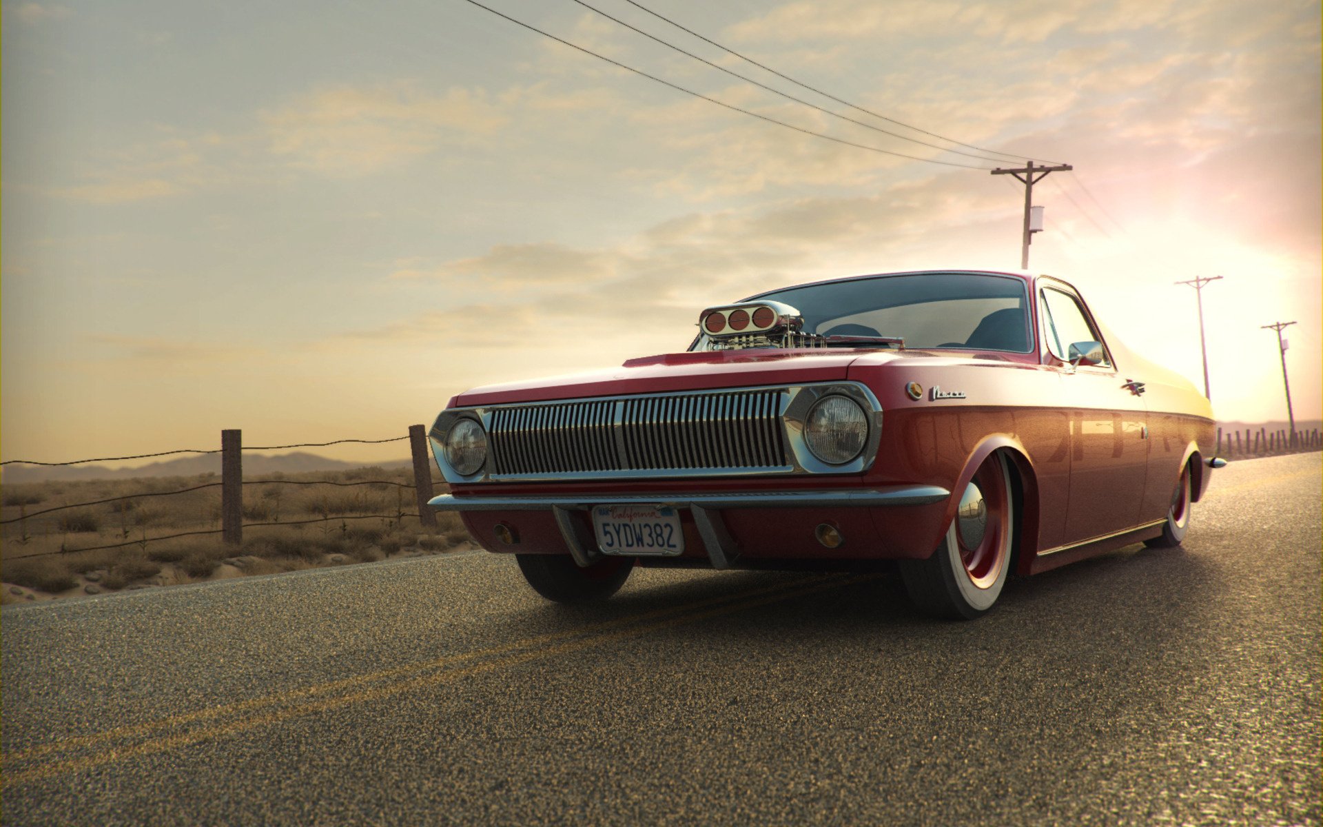 gaz 24 volga pickup coucher de soleil tuning voiture rouge rétro rareté vieille voiture voiture nationale voiture clôture champ route marquage fils poteaux voitures de tourisme transport auto véhicules