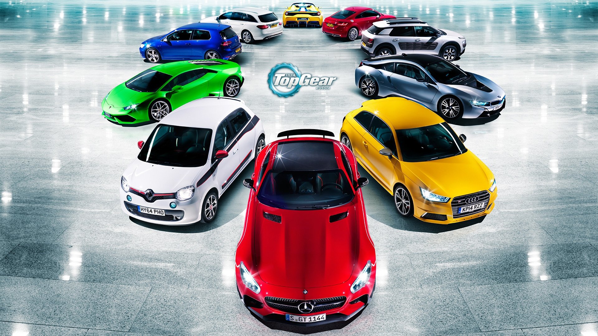 mercedes-benz audi renault lamborghini volkswagen ferrari bmw citroen kolory supersamochody czerwony żółty zielony biały niebieski srebrny top gear