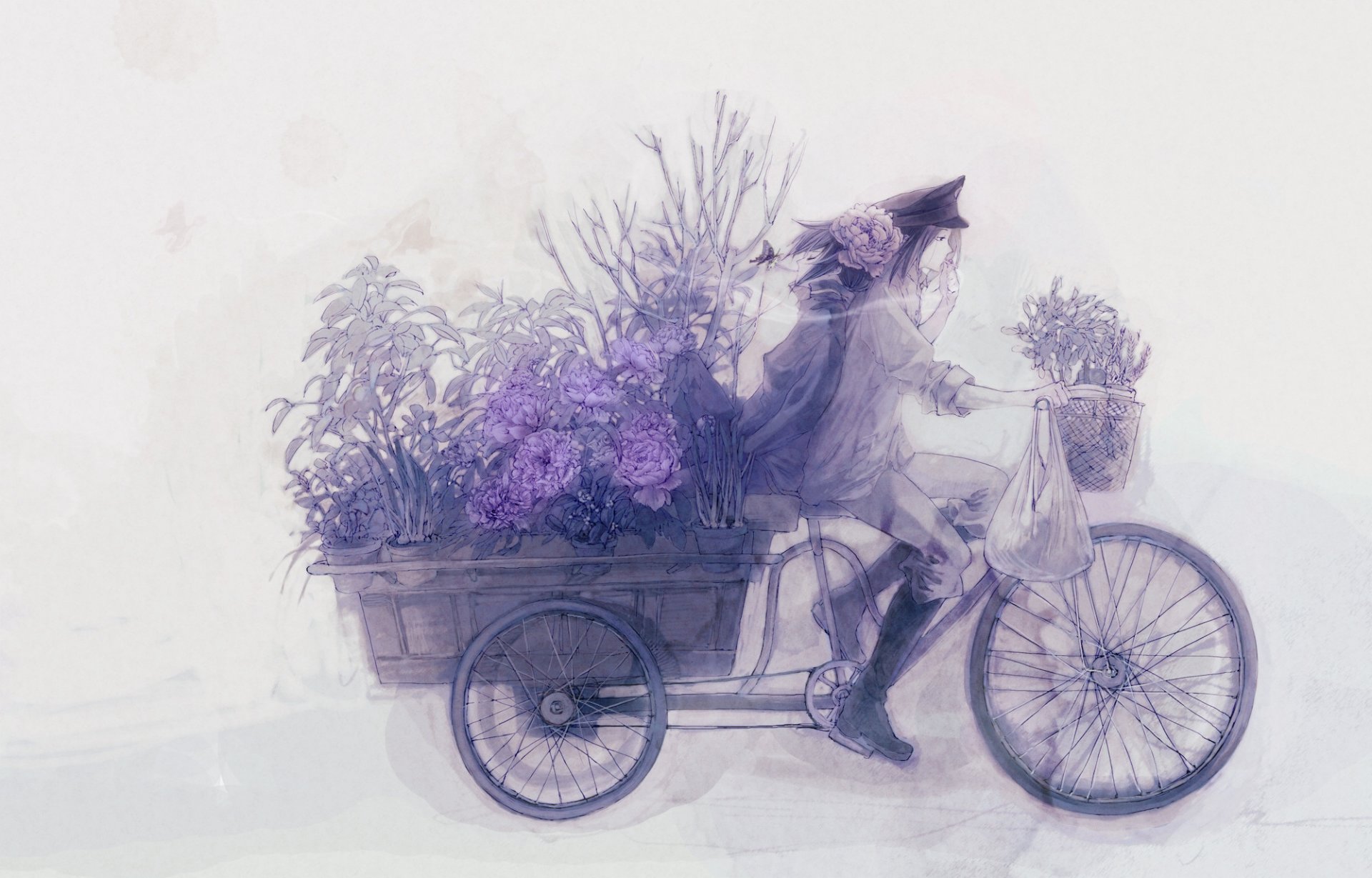 anime flowers bike-a guy bike cart girls-a flowers-a drawing