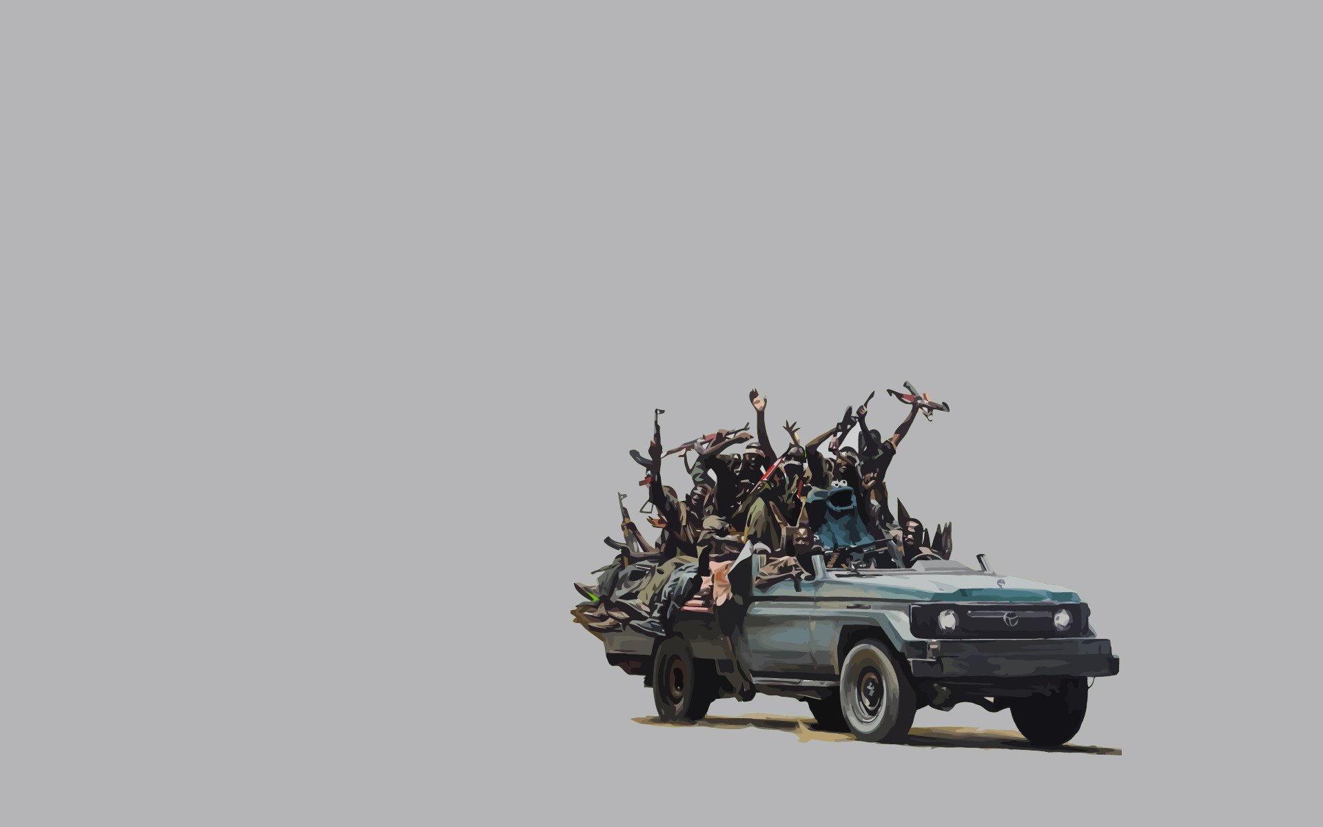 minimalism toyota pickup negros machines grey background the rebels cars the crowd easy grey people weapons machine car victory