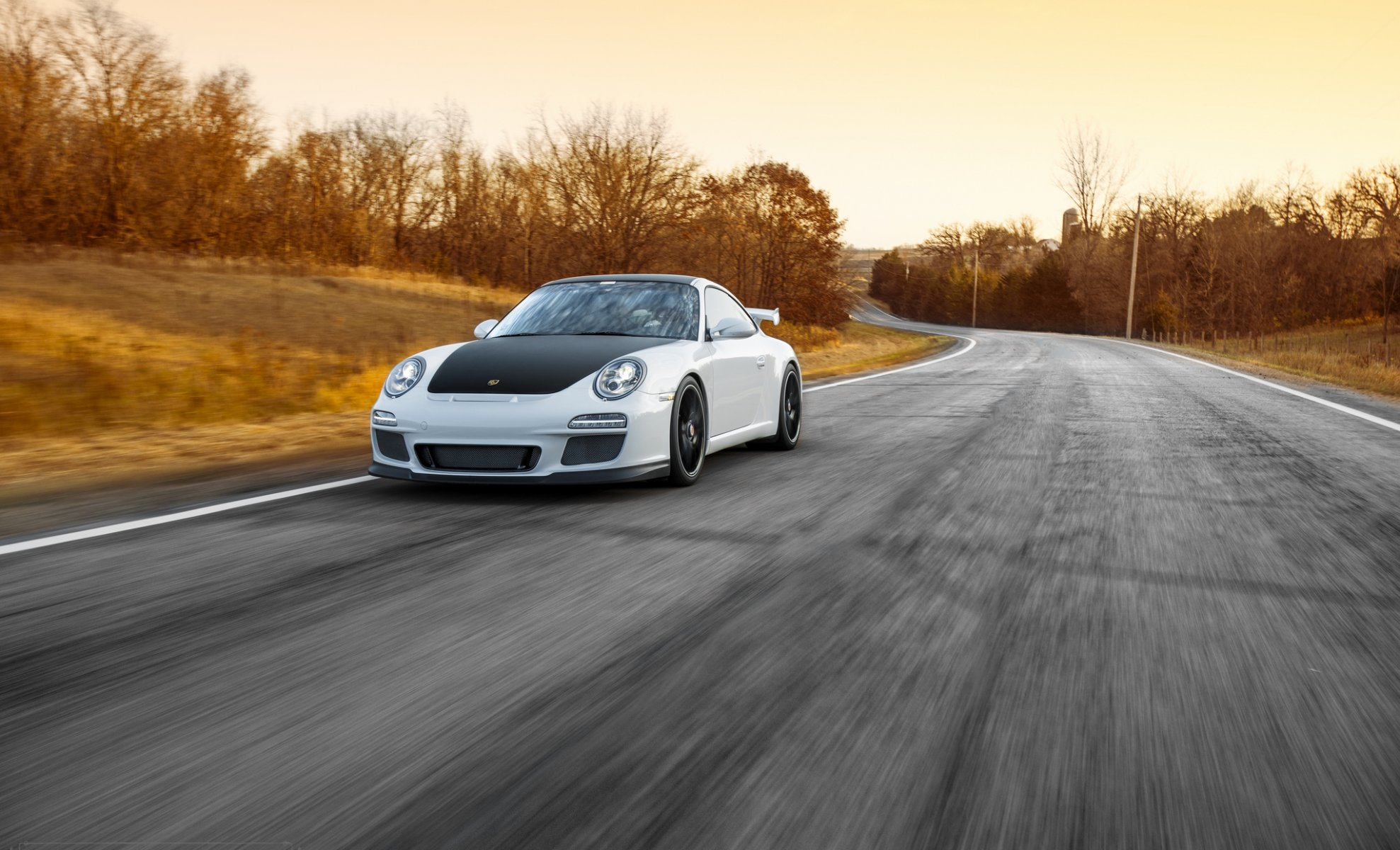 porsche 911 gt3 white porsche sports car in motion road in front