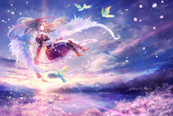 Magical anime art. An angel in the sky