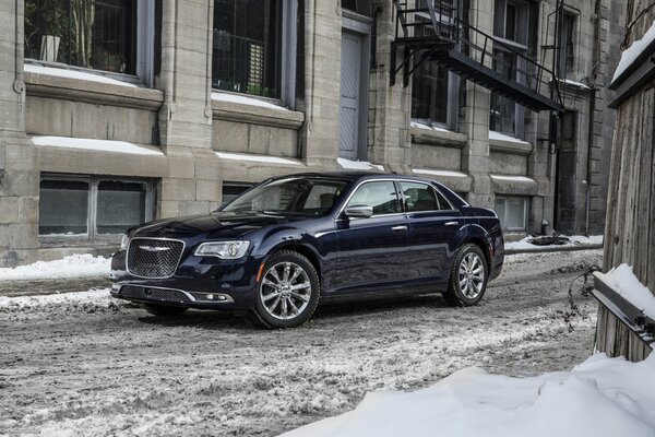 Platinum Chrysler on the winter road