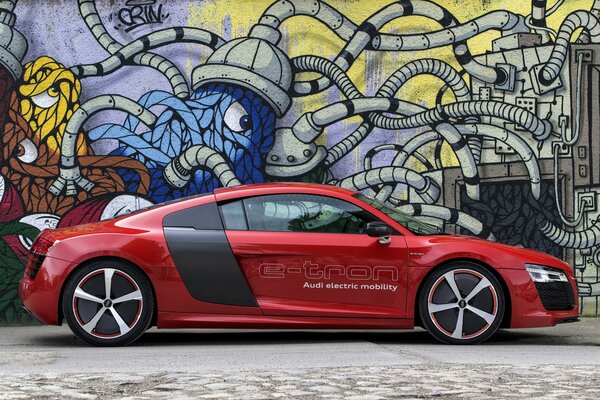 Rotes Auto audi r8 im Profil