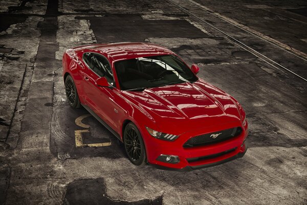 Rouge Ford Mustang vue de dessus
