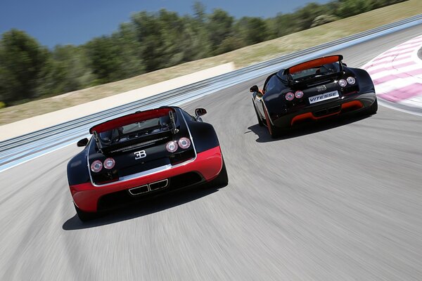 Zwei bugatti veyron auf der Wettplattform