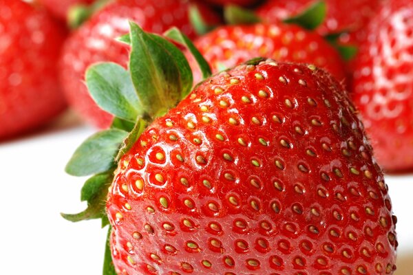 Juicy strawberries on a white background