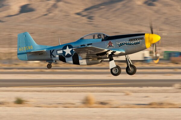 The takeoff of the North American military historical aircraft