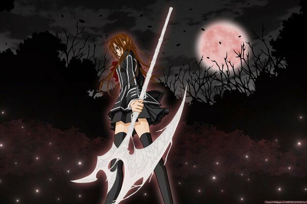 Seifuku. A girl with an axe. Blood Moon