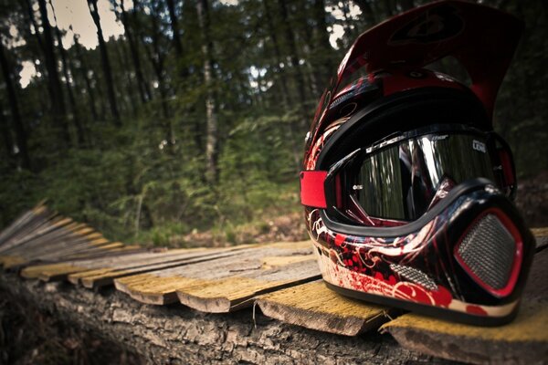 El casco de moto combina perfectamente con la naturaleza